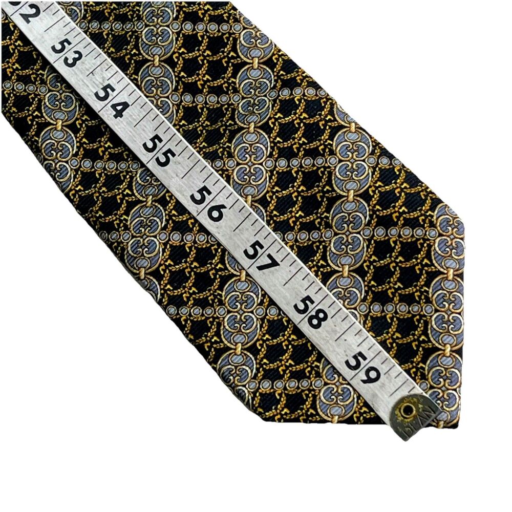 MCM Luxury Silk Paisley Tie Gold Black n Blue Elegant Formalwear Made In Italy - Picture 7 of 7